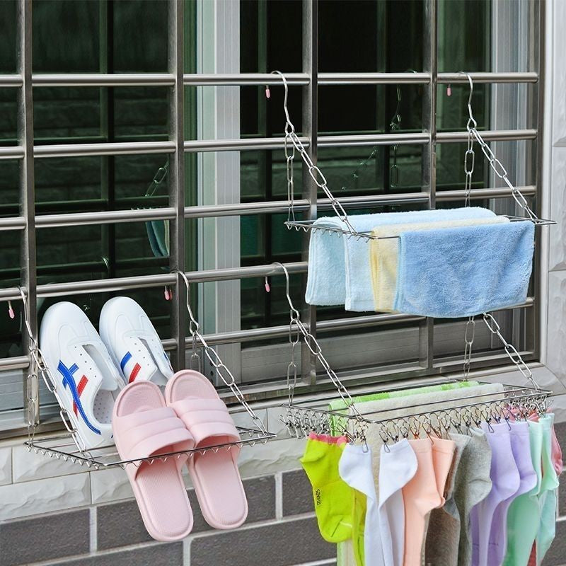 Shoe Rack Stainless Steel Multifunctional Window Sill Balcony Adjustable Universal Hanger Sock Shoe Drying Artifact Drying RackShoe drying rack, stainless steel multifunctional window sill, adjustable balcony20240617